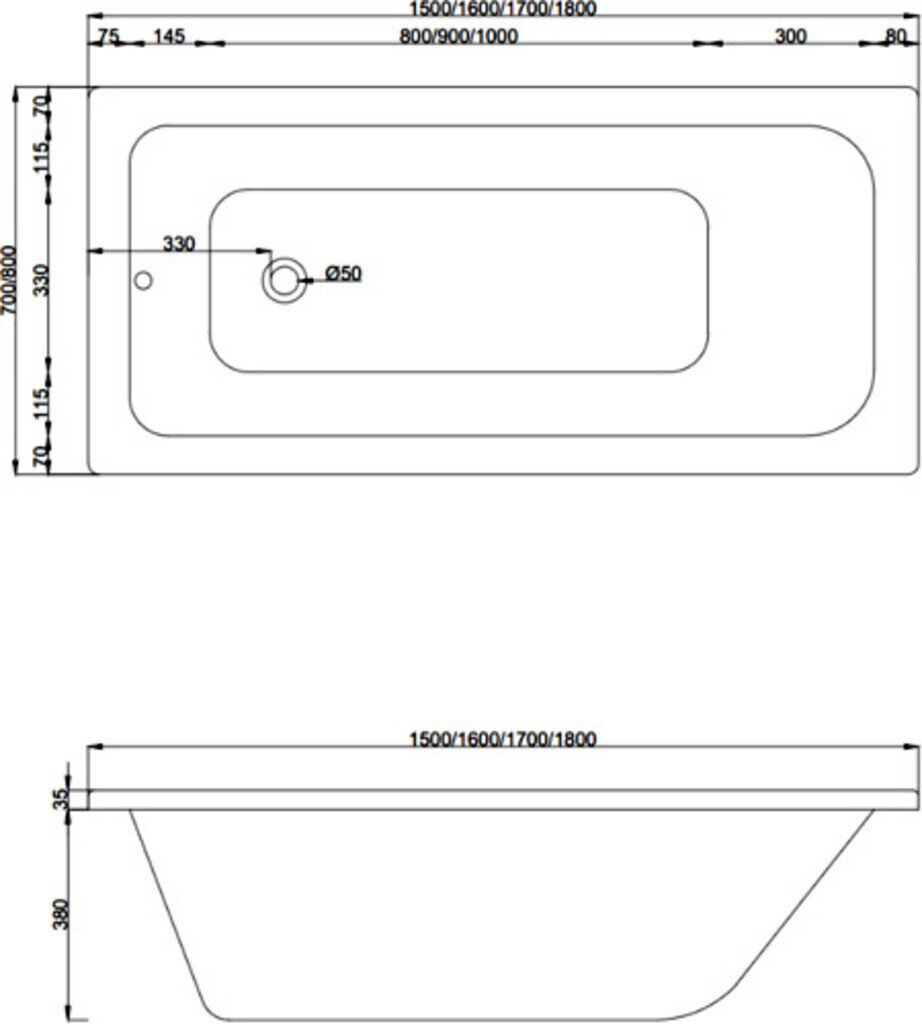 Vann Mexen Vega koos viimistlusega, 150x70 cm hind ja info | Vannid | hansapost.ee