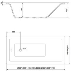 Vann Mexen Cubik koos viimistlusega, 180x80 cm hind ja info | Vannid | hansapost.ee