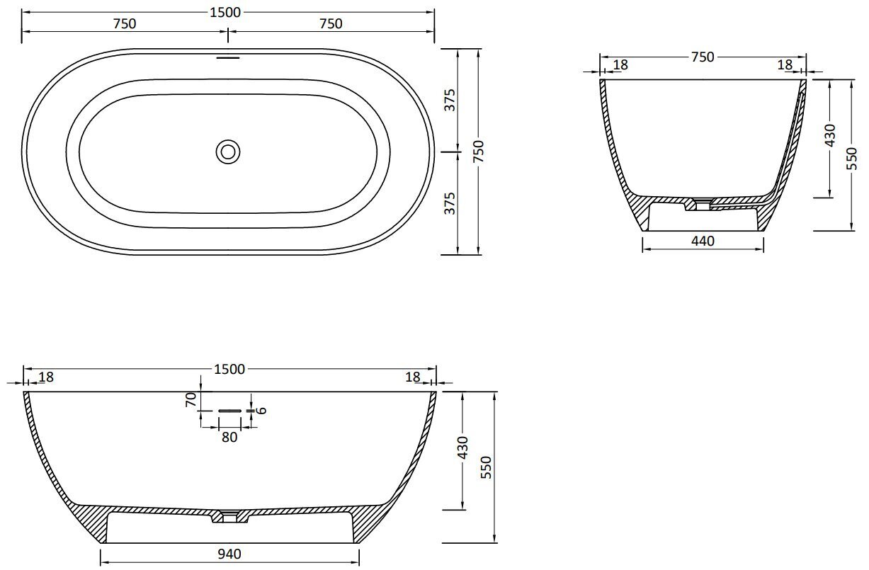 Konglomeraadist vann Mexen Rimini, 150x75 cm price and information | Vannid | hansapost.ee