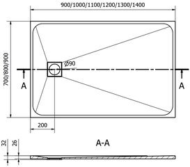 Ristkülikukujuline dušialus Mexen Bert SMC, 140 x 90 cm hind ja info | Dušialused | hansapost.ee