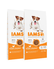 Iams ProActive Health keskmist ja väikest tõugu täiskasvanud koertele koos kanaga, 2x12 kg hind ja info | Koerte kuivtoit ja krõbinad | hansapost.ee