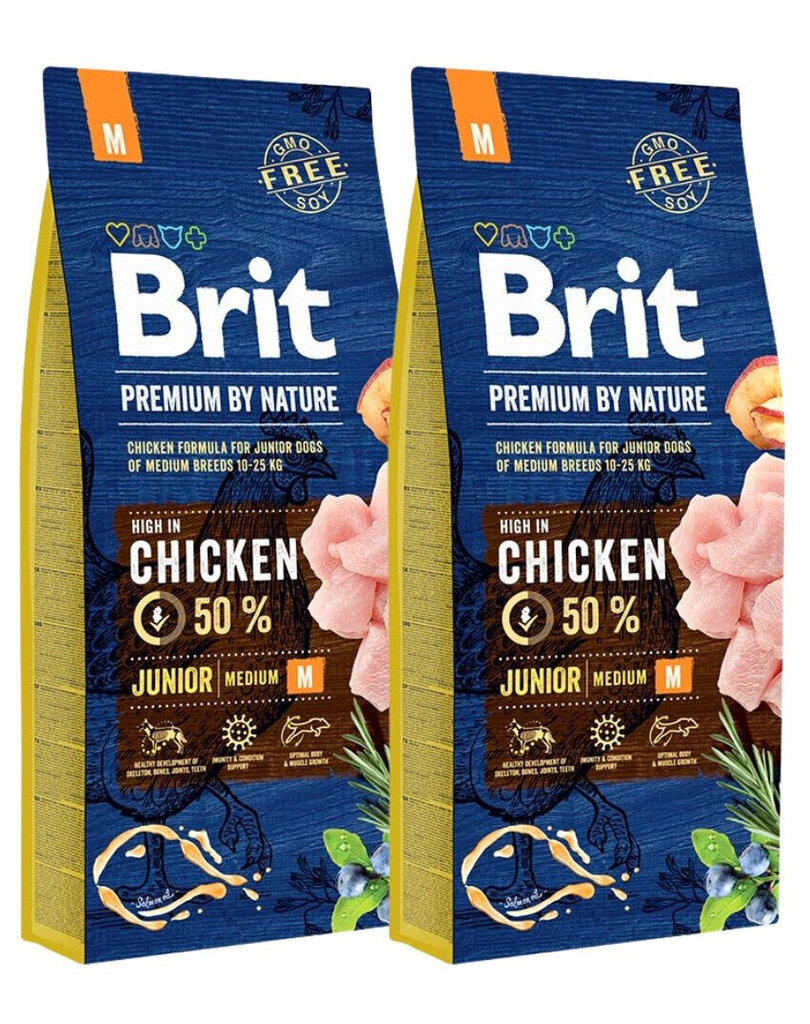 Brit Premium By Nature Junior Medium M koos kanaga, 30 kg price and information | Koerte kuivtoit ja krõbinad | hansapost.ee