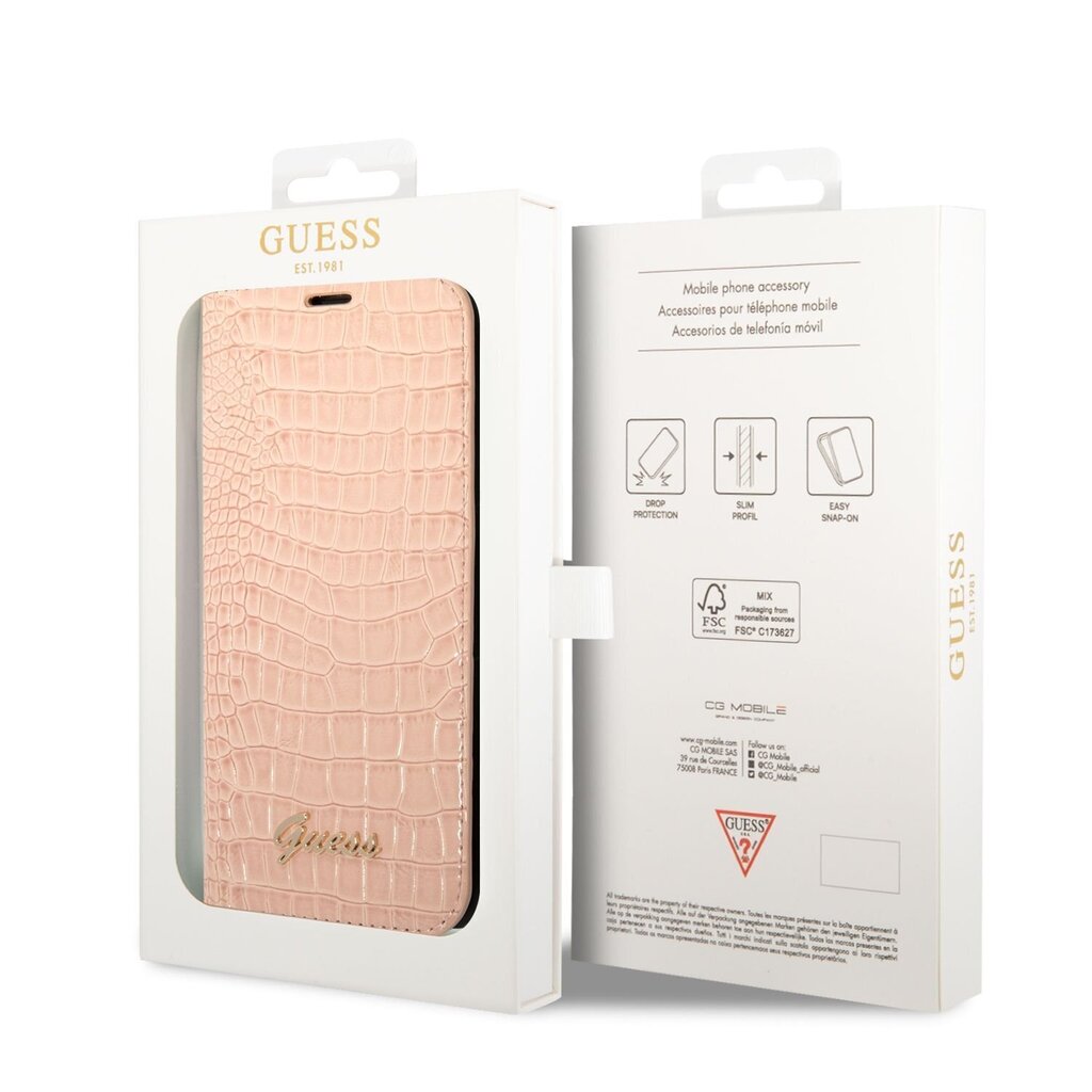 Guess PU Croco with Metal Camera Outline Book Case for iPhone 14 Plus Pink hind ja info | Telefonide kaitsekaaned ja -ümbrised | hansapost.ee