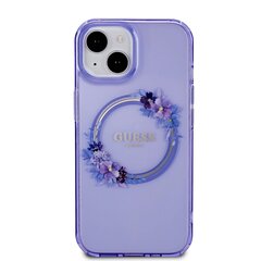 Guess PC|TPU Flowers Ring Glossy Logo MagSafe Case for iPhone 15 Purple цена и информация | Чехлы для телефонов | hansapost.ee