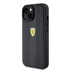 Ferrari PU Leather Hot Stamp Groove Pattern Case for iPhone 15 Black цена и информация | Чехлы для телефонов | hansapost.ee