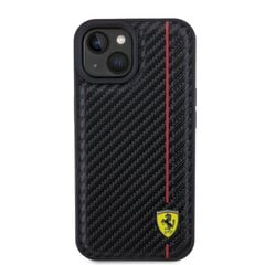 Ferrari PU Leather Carbon Vertical Red Line Case for iPhone 15 Black цена и информация | Чехлы для телефонов | hansapost.ee