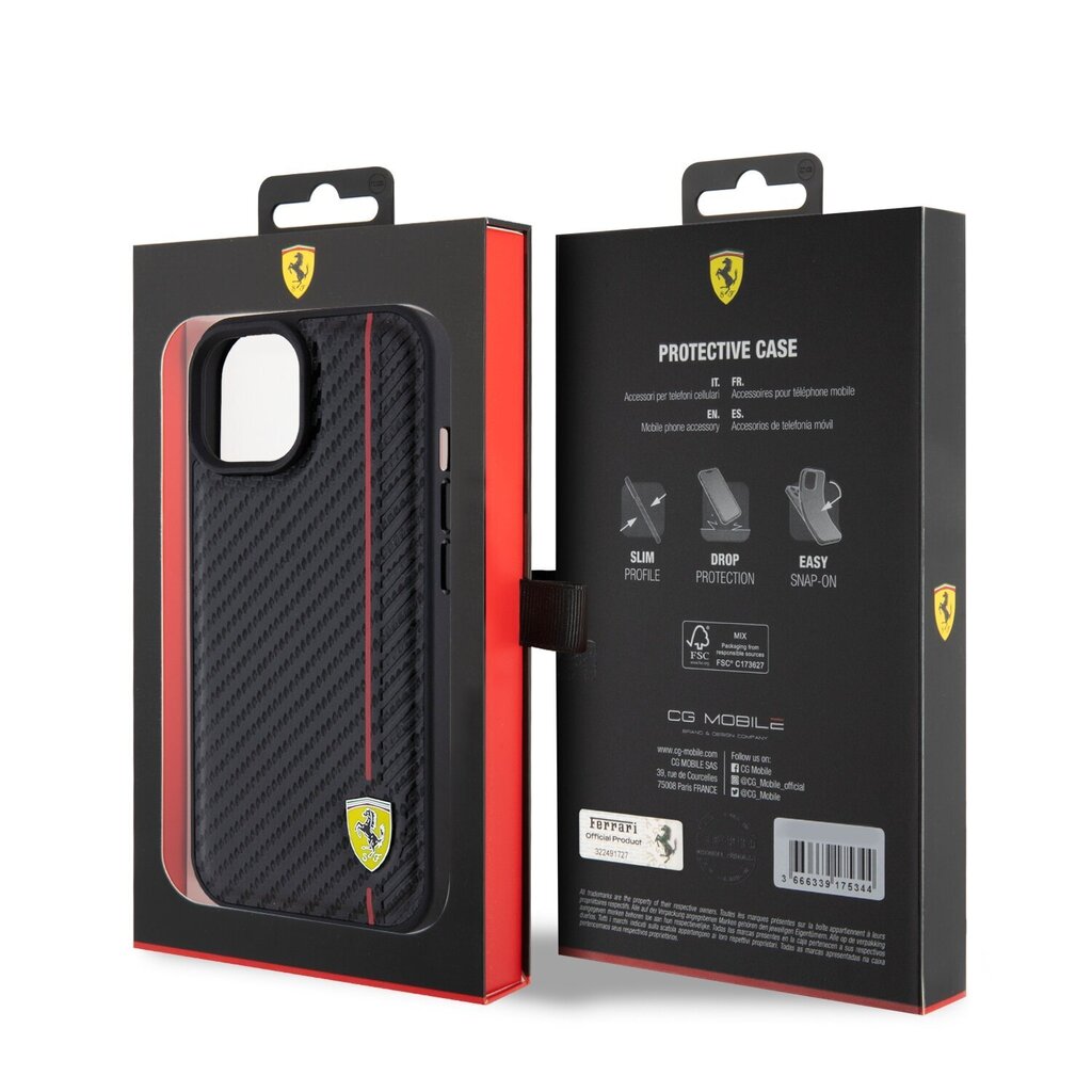 Ferrari Leather Carbon Vertical Red Line Case hind ja info | Telefonide kaitsekaaned ja -ümbrised | hansapost.ee