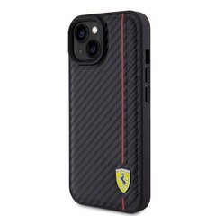 Ferrari PU Leather Carbon Vertical Red Line Case for iPhone 15 Black цена и информация | Чехлы для телефонов | hansapost.ee