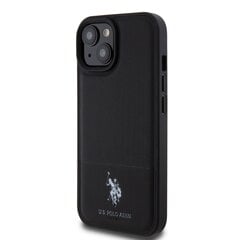 U.S. Polo PU Leather Mesh Pattern Double Horse Case for iPhone 15 Black цена и информация | Чехлы для телефонов | hansapost.ee