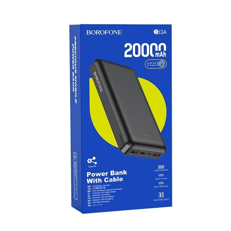 Väline aku Power Bank Borofone BJ3A Type-C microUSB 2*USB (2A) 20000mAh must цена и информация | Akupangad | hansapost.ee