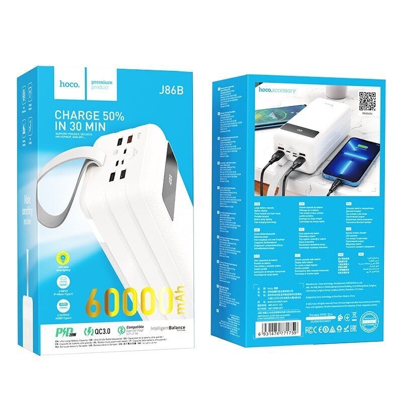 Väline aku Power Bank Hoco J86B 22.5W PD+Quick Charge 3.0 60000mAh valge hind ja info | Akupangad | hansapost.ee