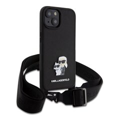 Karl Lagerfeld Saffiano Crossbody Metal Karl and Choupette Case for iPhone 15 Black цена и информация | Чехлы для телефонов | hansapost.ee