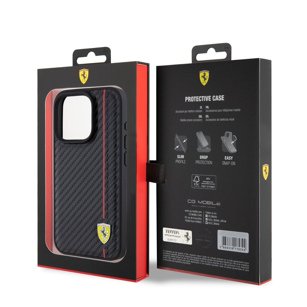 Ferrari Leather Carbon Vertical Red Line Case цена и информация | Telefonide kaitsekaaned ja -ümbrised | hansapost.ee