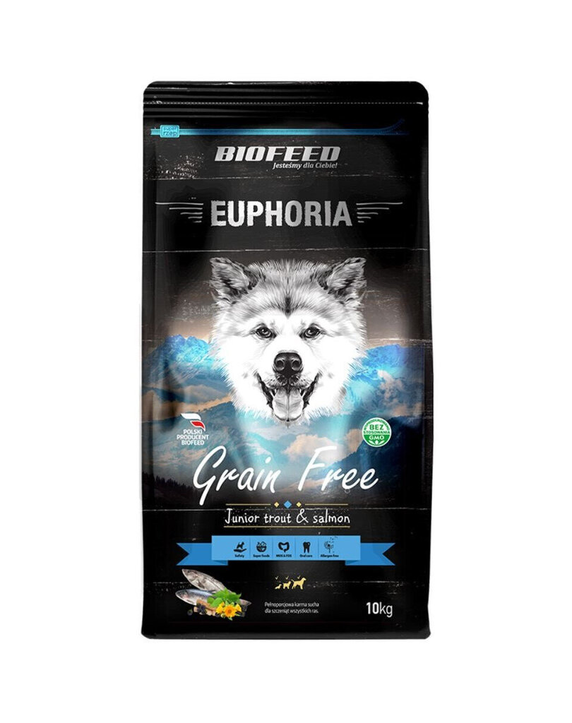 Biofeed Euphoria Gluten Free Junior trout & salmon koos kalaga, 10 kg hind ja info | Koerte kuivtoit ja krõbinad | hansapost.ee