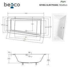 Vonia Besco Intima Slim, 150 x 85 cm, dešininė цена и информация | Ванны | hansapost.ee