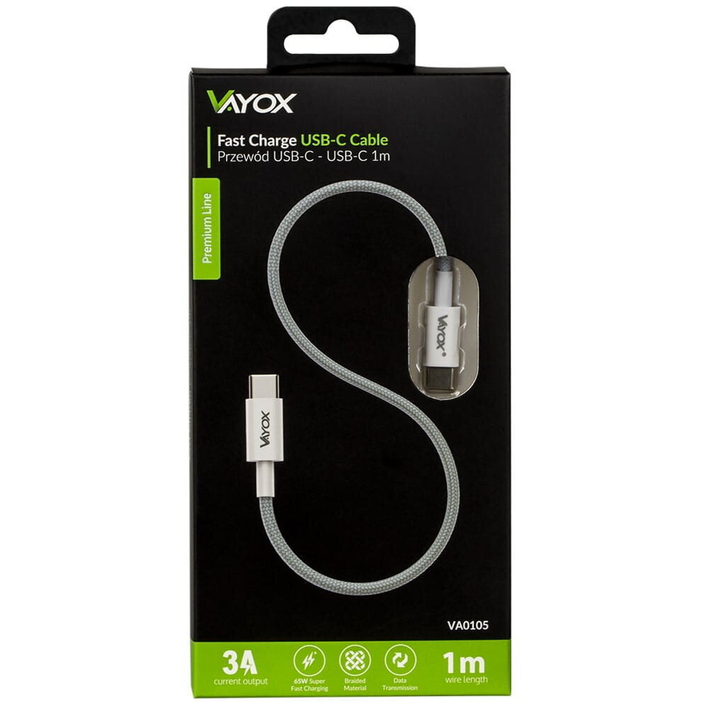 USB-C - USB-C 65W 3A 1m premium liinikaabel VA0105 Vayox цена и информация | Juhtmed ja kaablid | hansapost.ee