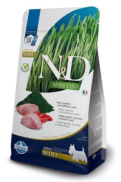 Farmina N&D Spirulina Lamb Adult Mini koos lambalihaga, 2 kg hind ja info | Koerte kuivtoit ja krõbinad | hansapost.ee