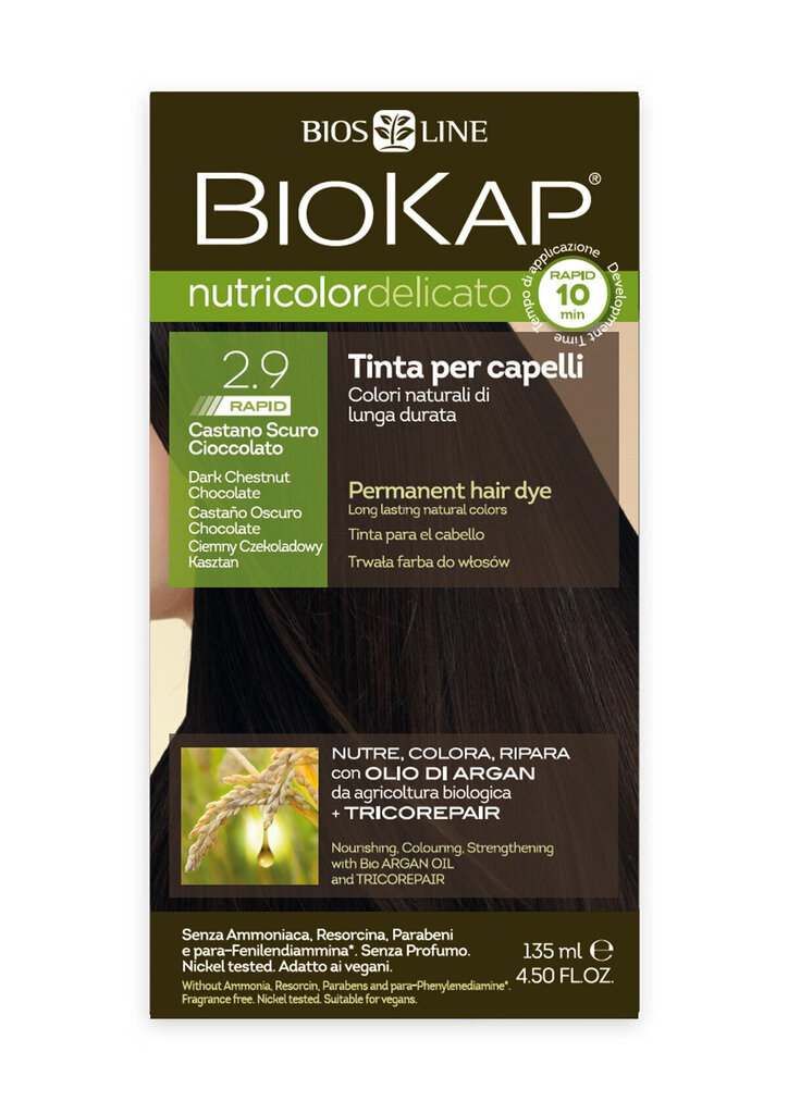 Biokap Nutricolor Delicato Rapid 2.9 / Tume šokolaadikastan / kiir-püsivärv цена и информация | Juuksevärvid | hansapost.ee