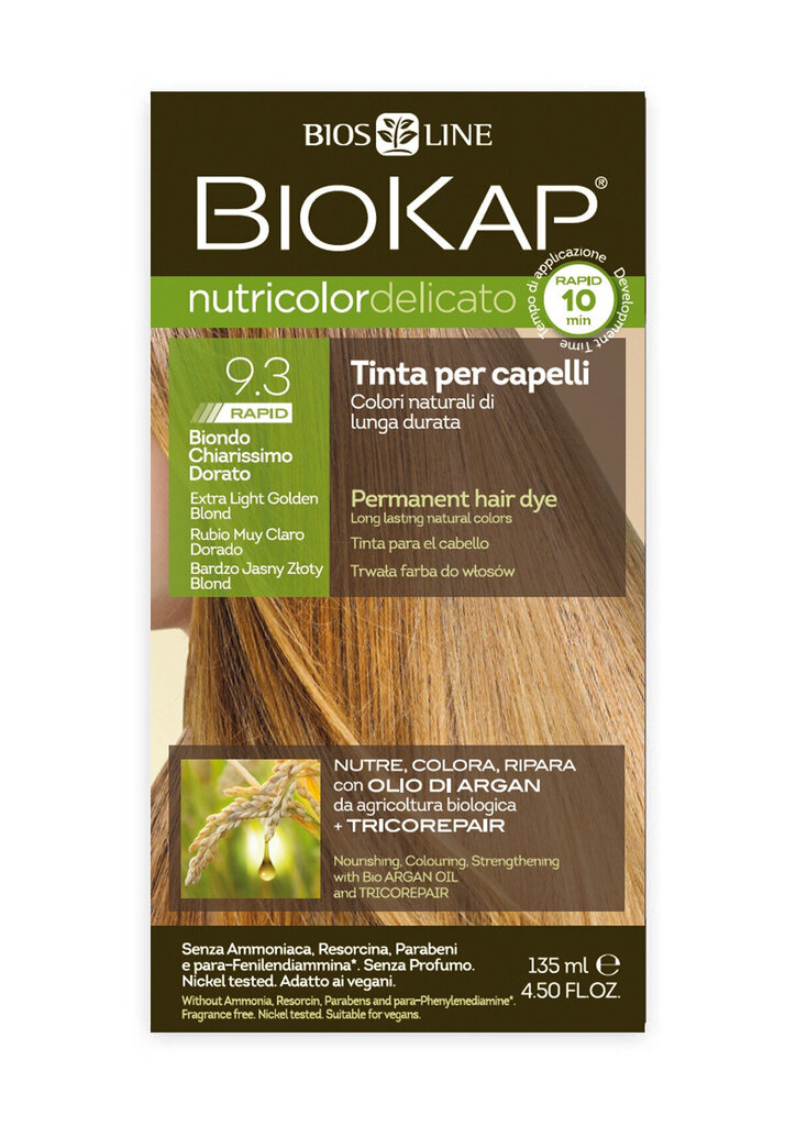 Biokap Nutricolor Delicato Rapid 9.3 / Ekstrahele kuldblond / Kiir-püsivärv hind ja info | Juuksevärvid | hansapost.ee