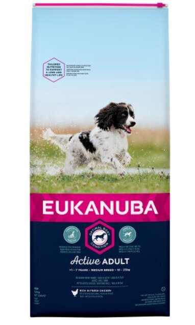 Eukanuba Active Adult Medium Breed koos kodulindudega, 12 kg hind ja info | Koerte kuivtoit ja krõbinad | hansapost.ee