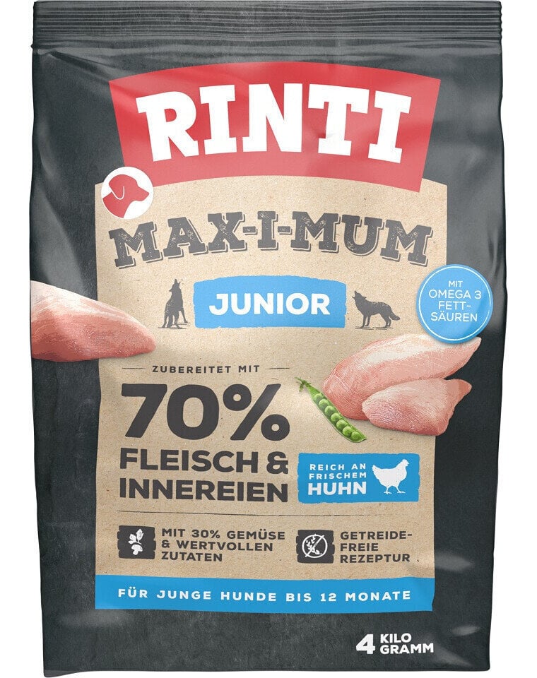 Rinti Max-i-mum Junior koos kanaga, 4 kg цена и информация | Koerte kuivtoit ja krõbinad | hansapost.ee