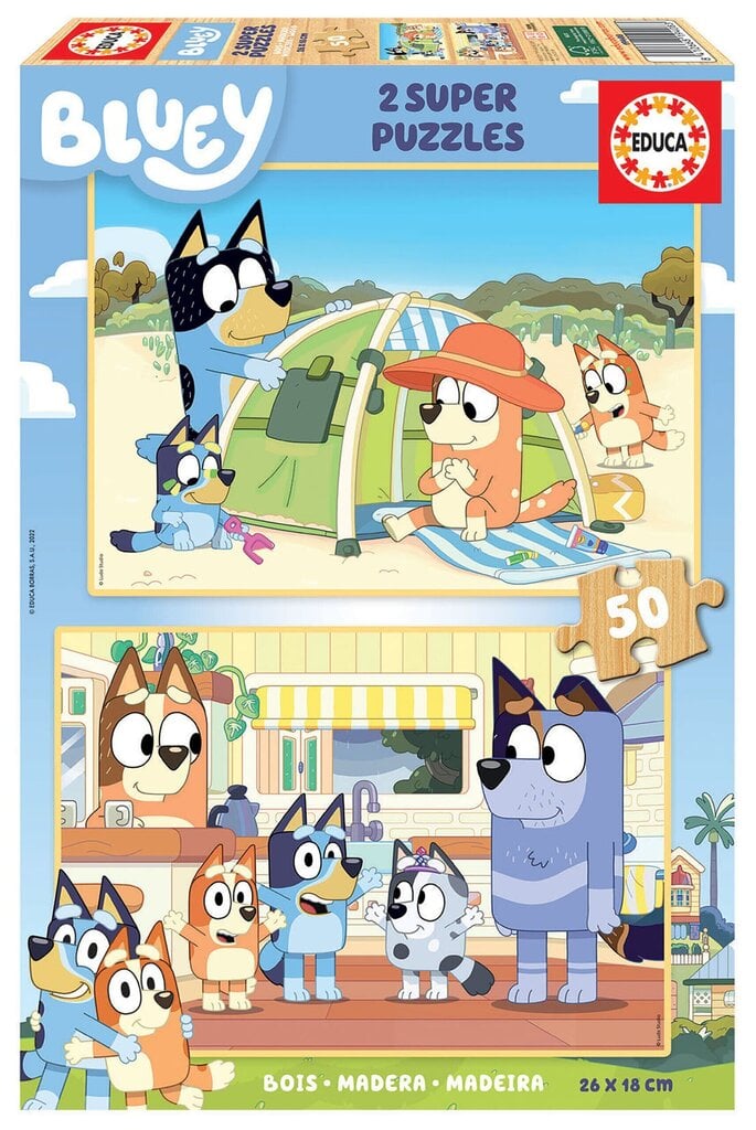 Pusle Educa Bluey, 2x50 tükki цена и информация | Pusled lastele ja täiskasvanutele | hansapost.ee