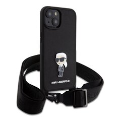 Karl Lagerfeld Saffiano Crossbody Metal Ikonik Case for iPhone 15 Plus Black цена и информация | Чехлы для телефонов | hansapost.ee