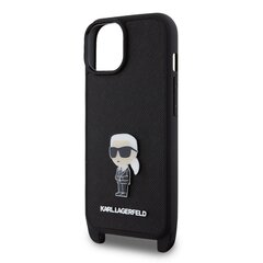 Karl Lagerfeld Saffiano Crossbody Metal Ikonik Case for iPhone 15 Plus Black цена и информация | Чехлы для телефонов | hansapost.ee