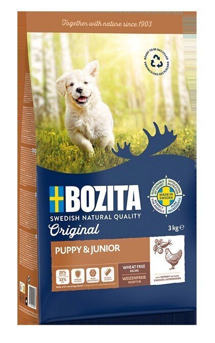 Bozita Original Puppy & Junior noortele kutsikate kanaga, 3 kg цена и информация | Koerte kuivtoit ja krõbinad | hansapost.ee