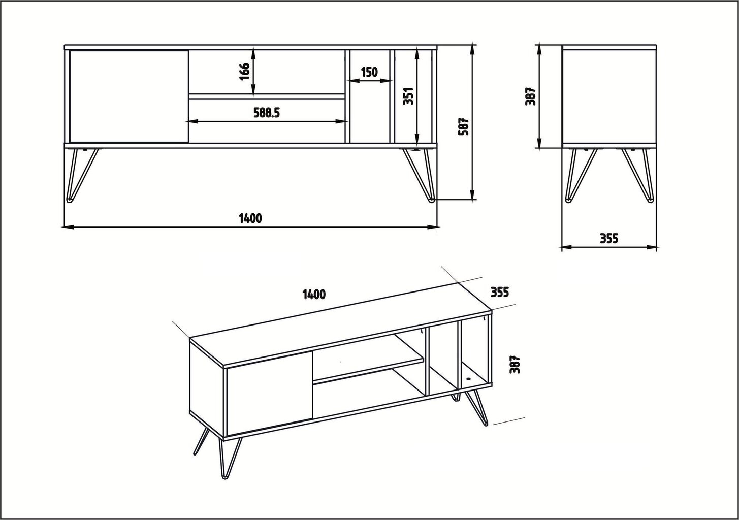 Kahjustatud pakendiga toode. TV laud Kalune Design Mistico 140 cm, pruun/must hind ja info | Mööbel defektiga pakendis | hansapost.ee