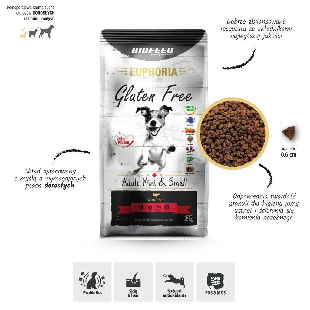 Biofeed Euphoria Gluten Free Adult Mini&Small veiselihaga, 12kg цена и информация | Koerte kuivtoit ja krõbinad | hansapost.ee