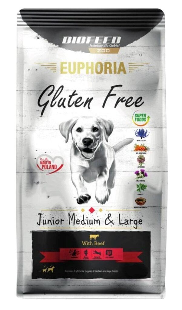 Biofeed Euphoria Gluten Free Junior Medium&Large veiselihaga, 12kg hind ja info | Koerte kuivtoit ja krõbinad | hansapost.ee