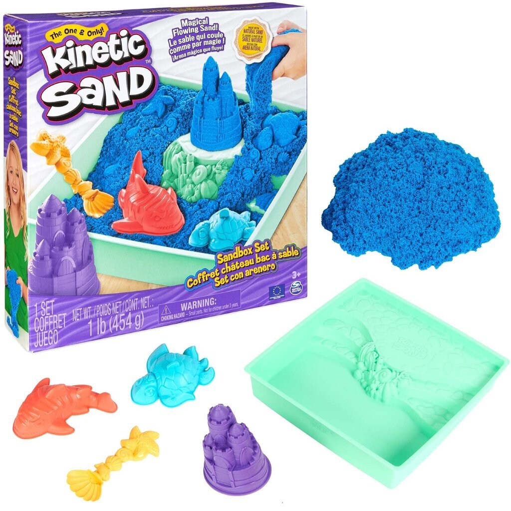 Lossikomplekt Spin Master Kinetic Sand plastikust sinine + vormide kandik цена и информация | Kunstitarbed, voolimise tarvikud | hansapost.ee