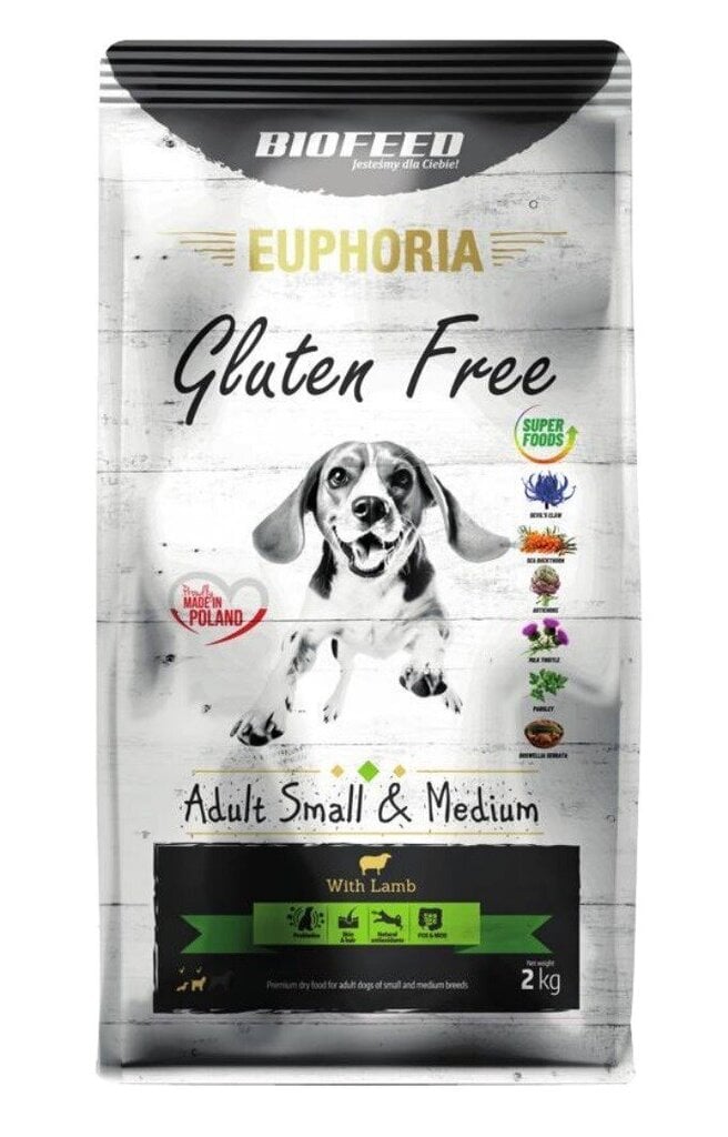 Biofeed Euphoria Gluten Free väikeste ja keskmiste tõugude täiskasvanud koertele lambalihaga, 2 kg цена и информация | Koerte kuivtoit ja krõbinad | hansapost.ee