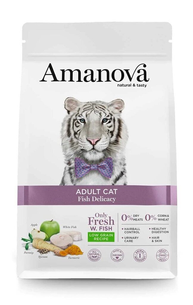 Amanova Adult Cat Fish Delicacy kuivtoit täiskasvanud kassidele kalaga, 1,5 kg hind ja info | Kassi kuivtoit ja kassikrõbinad | hansapost.ee