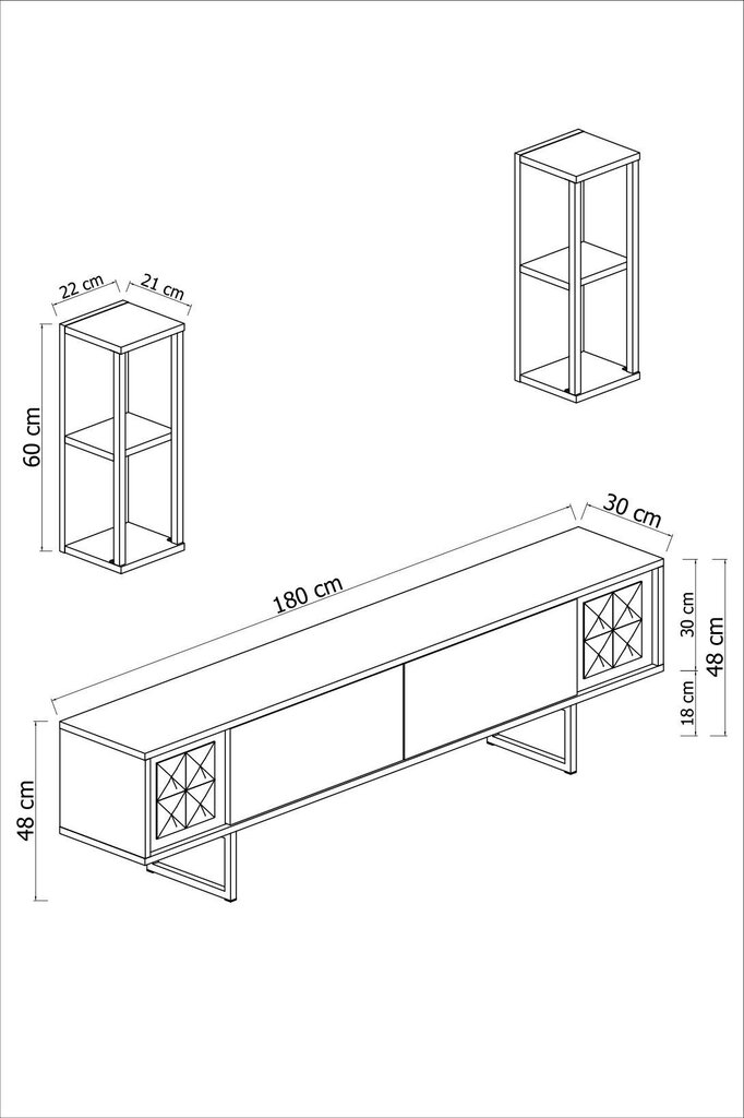 Elutoa mööblikomplekt, Asir, TV-alus 180 x 30 x 50 cm, diivanilaud 90 x 60 x 40 cm, pruun ja must цена и информация | Sektsioonkapid | hansapost.ee