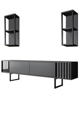 Elutoa mööblikomplekt, Asir, TV-alus 180 x 30 x 50 cm, diivanilaud 90 x 60 x 40 cm, must ja hõbe price and information | Sectional cabinets | hansapost.ee