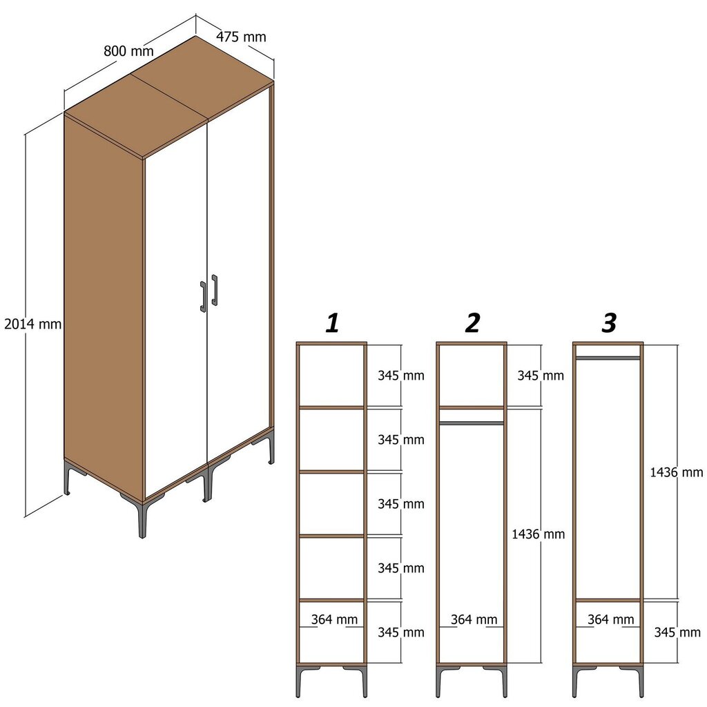 Kapp Kalune Design Kumsal, pruun/hall hind ja info | Kapid | hansapost.ee