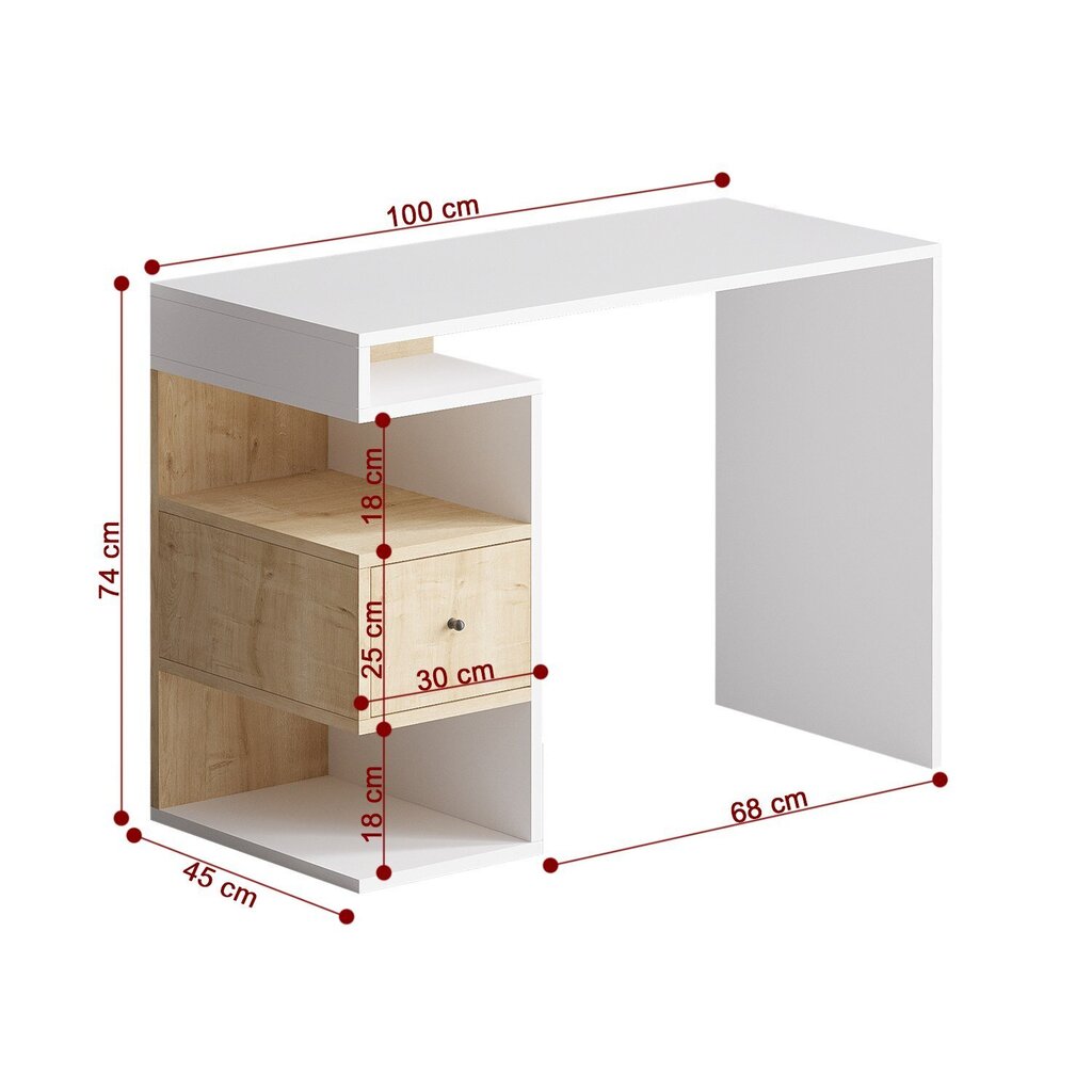 Kirjutuslaud Asir, 100x74x45 cm, valge/pruun цена и информация | Arvutilauad, kirjutuslauad | hansapost.ee