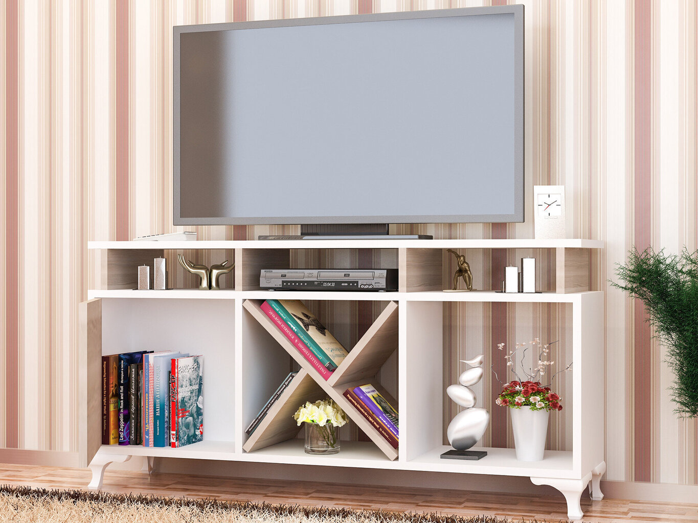 TV alus, Asir, 120x53,6x29,5 cm, valge/pruun hind ja info | Televiisori alused | hansapost.ee