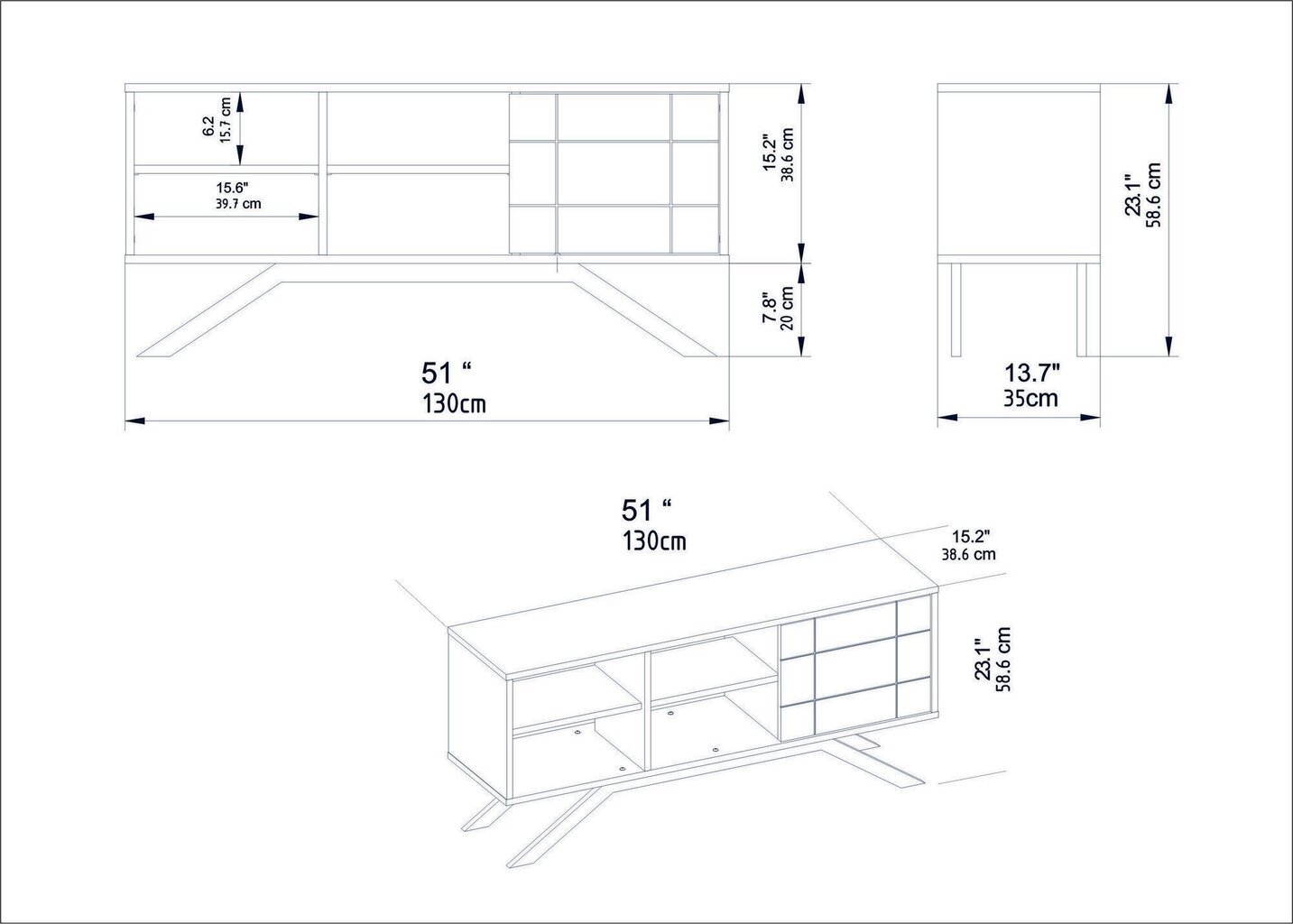 TV alus Asir, 130x38,6x58,6 cm, valge/kuldne hind ja info | Televiisori alused | hansapost.ee