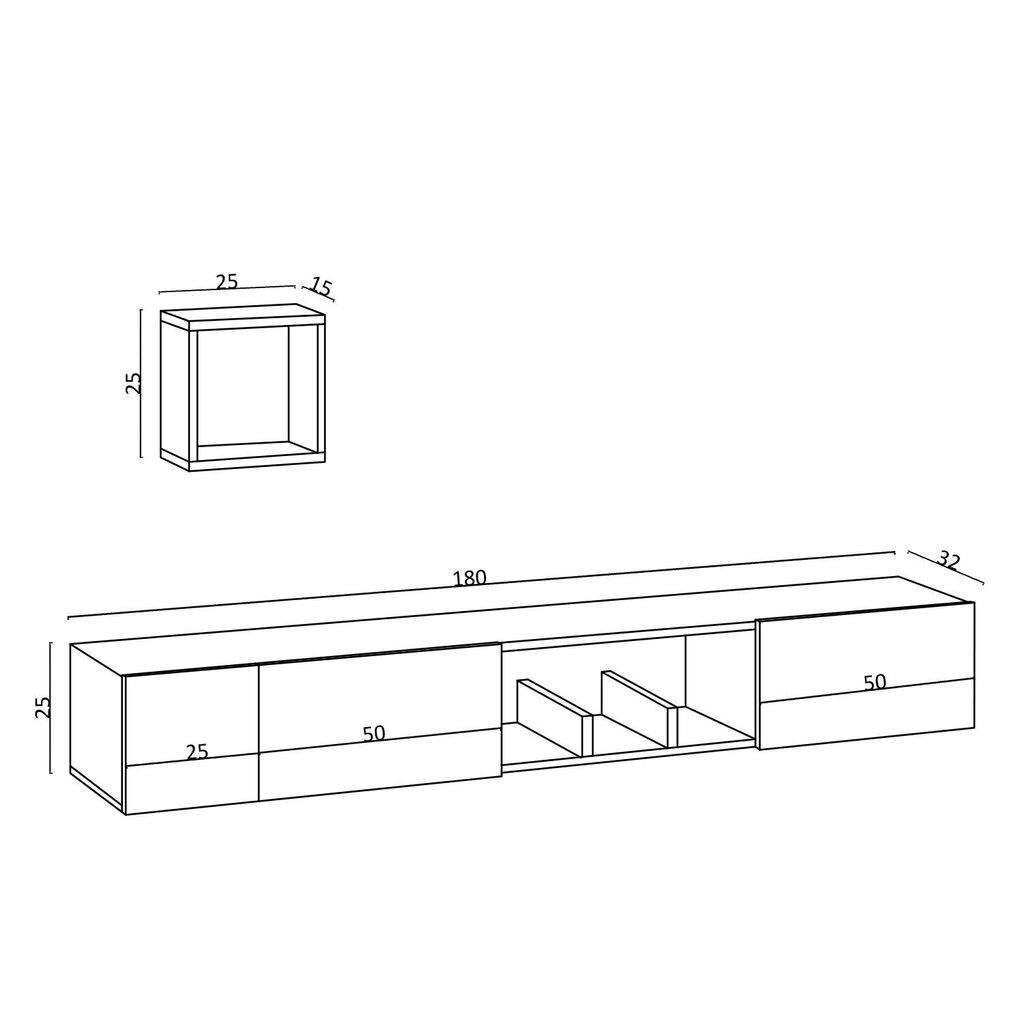 TV-alus Asir, 180x25x30 cm, valge цена и информация | Televiisori alused | hansapost.ee