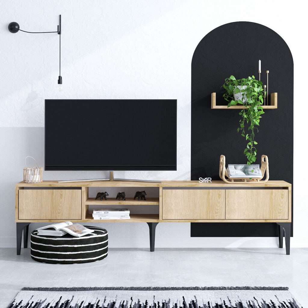 TV-alus Asir, 180x50x30 cm, beež/must цена и информация | Televiisori alused | hansapost.ee