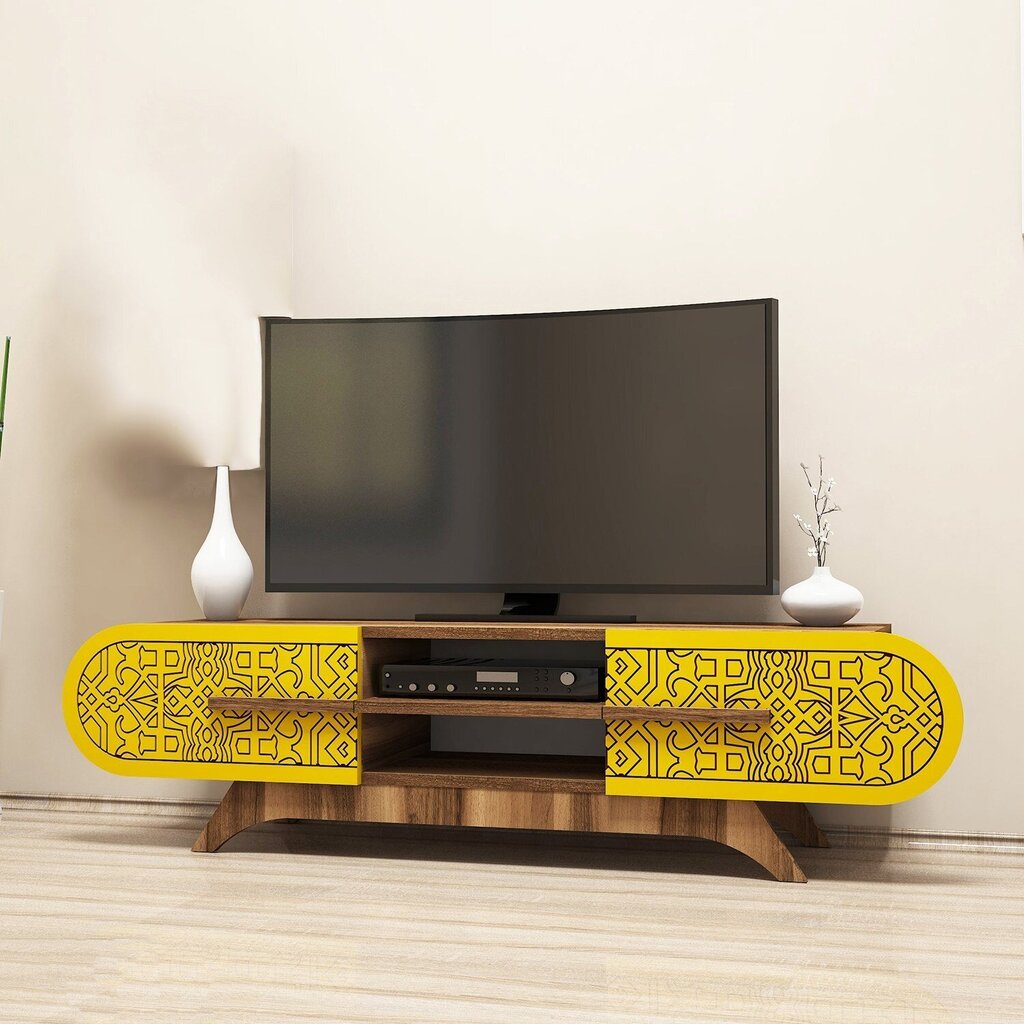 TV-alus Asir, 145x37x37 cm, pruun/kollane цена и информация | Televiisori alused | hansapost.ee