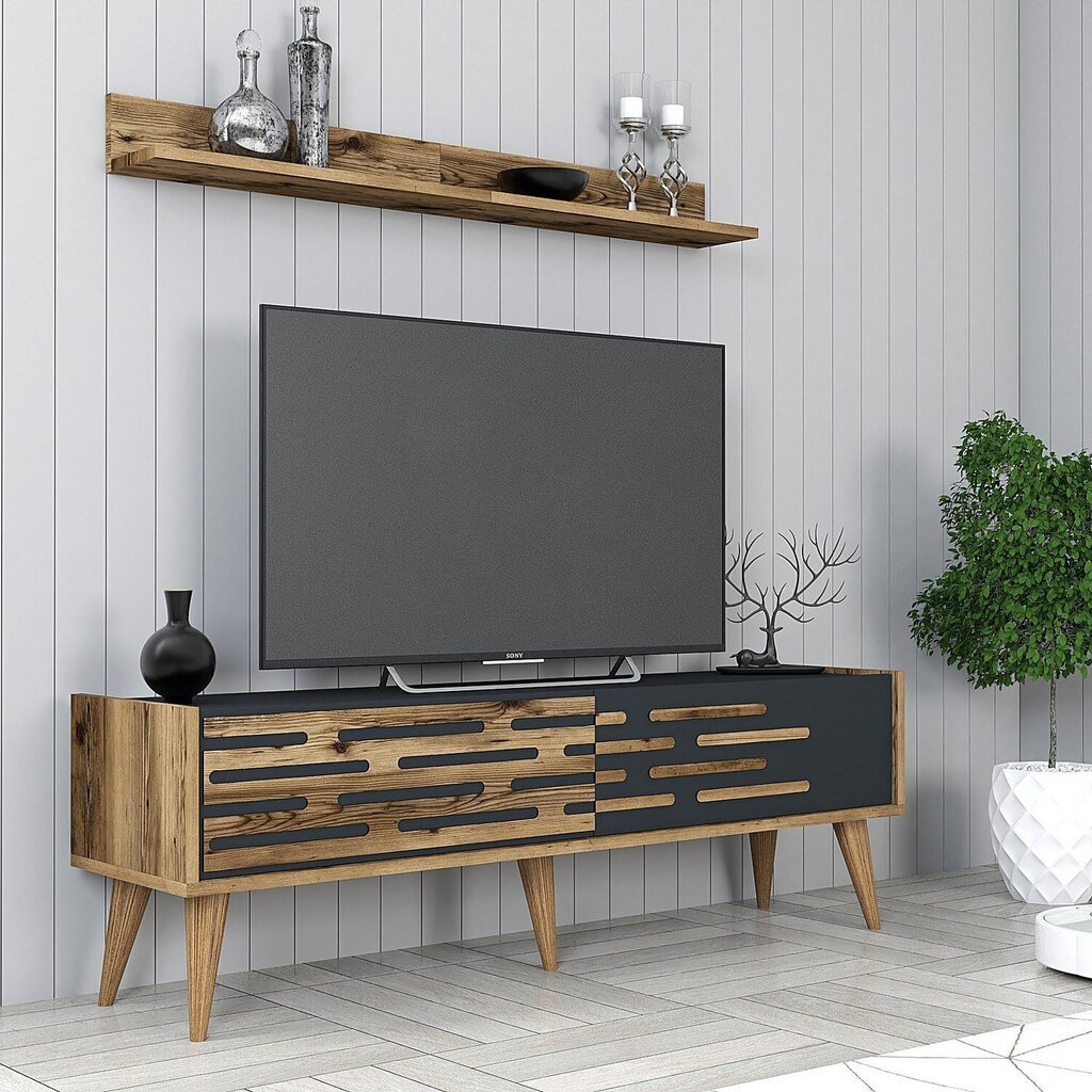 TV-alus Asir, 140x35x45 cm, pruun/hall hind ja info | Televiisori alused | hansapost.ee