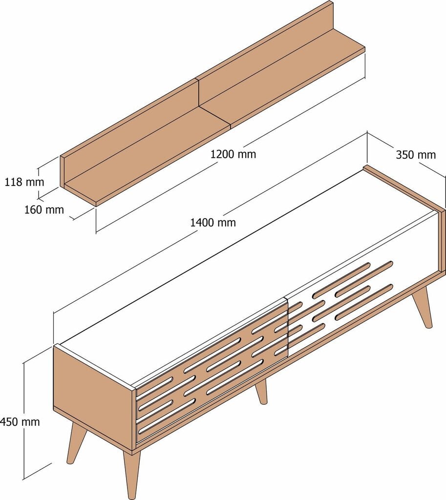 TV-alus Asir, 140x35x45 cm, pruun/valge/marmor цена и информация | Televiisori alused | hansapost.ee