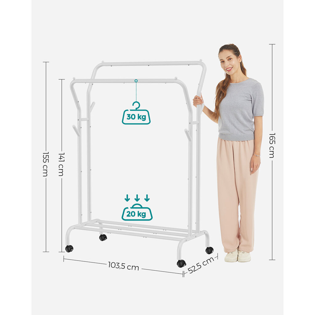 Nagisüsteem ratastel Vasagle, 155 x 104 x 53 cm, valge hind ja info | Nagid | hansapost.ee