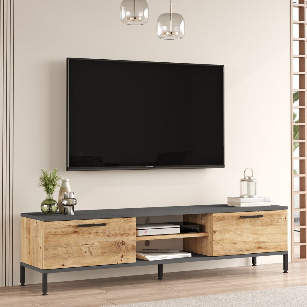 TV alus Asir, 160x39,1x35cm, beež/hall цена и информация | Televiisori alused | hansapost.ee