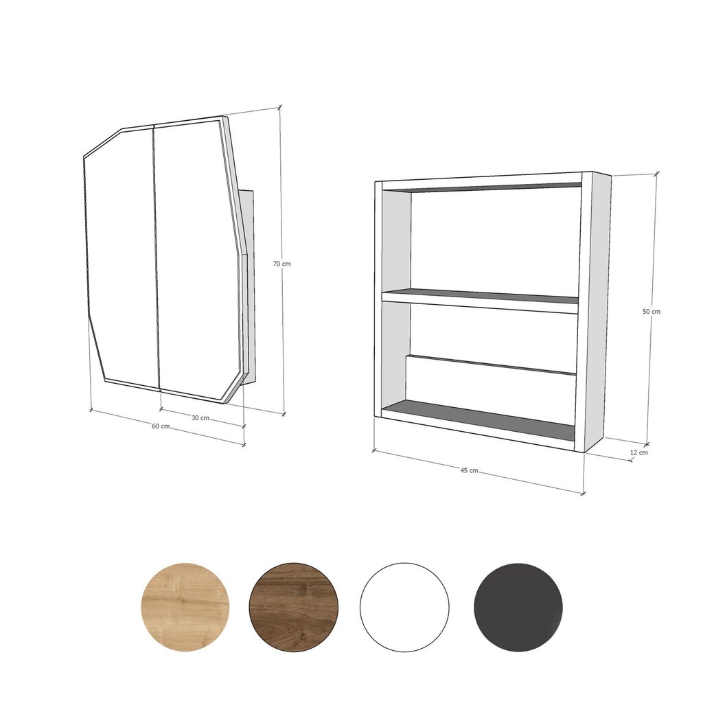 Vannitoa kapp Asir, 12x45x50cm, must цена и информация | Vannitoakapid | hansapost.ee