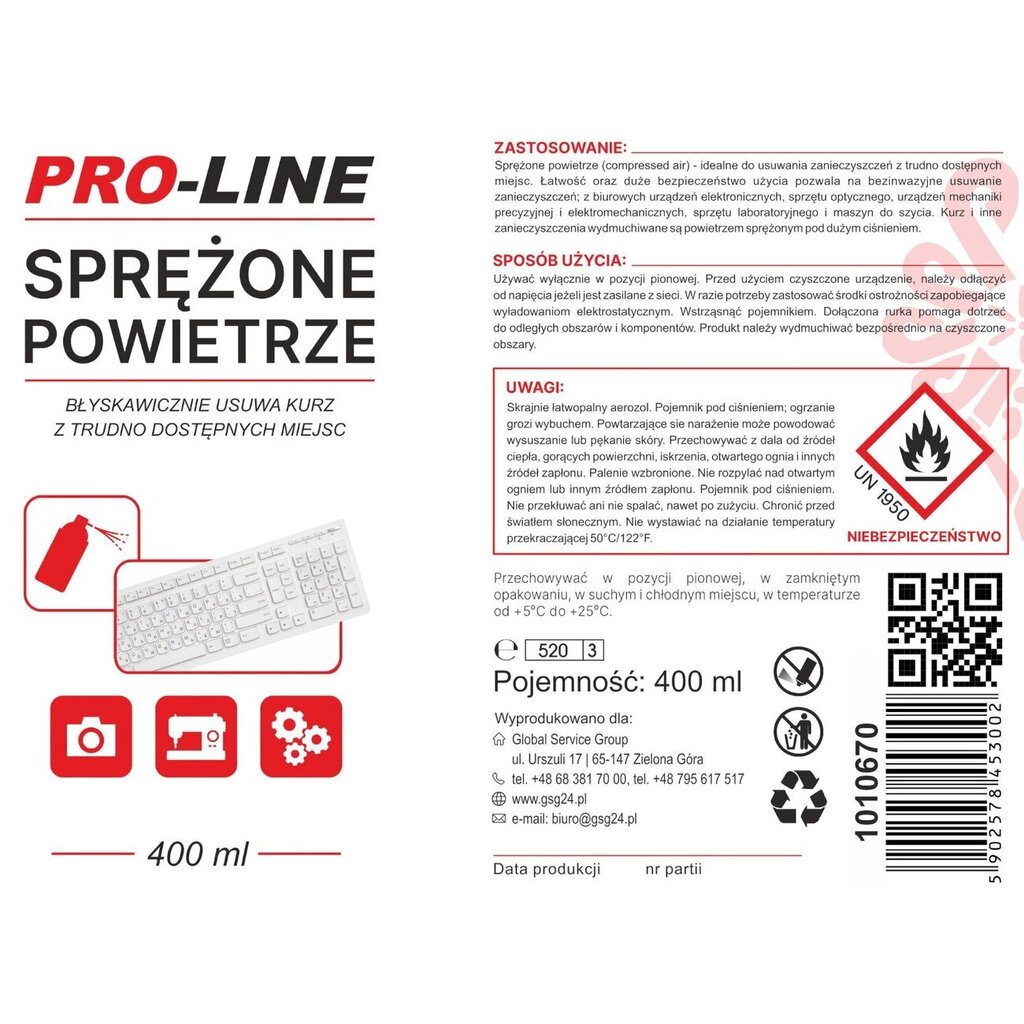 Pro-Line suruõhk, 400 ml hind ja info | Puhastusvahendid | hansapost.ee